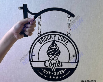Personalized Ice Cream Shop Metal Hanging Sign: Custom Outdoor Decor