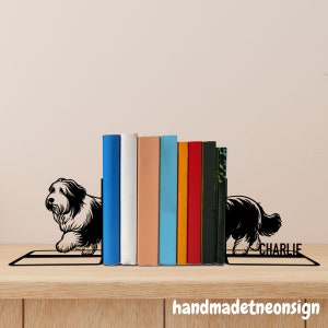 Custom Bearded Collie Metal Bookends Dog Name Bookend, Dog Table Sign, Bookshelf Decor, Book Lover Gift, Dog Metal Desk Decor, Home Decor