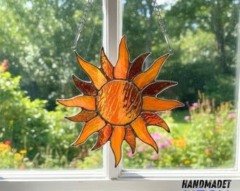 Sun Stained Glass Suncatcher: Handmade Glass Sun Art, Boho Window Decor, Bright Summer Gift for Home