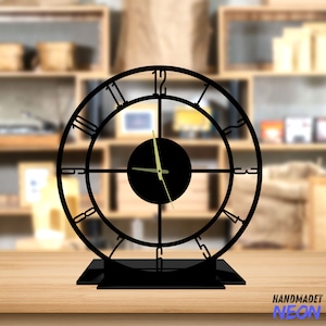 Custom Black Tabletop Metal Clock, Modern Office Desktop Clock, Classic Desk Circle Clock, Clock Bookshelf Decor, Clock Home Decor