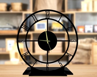 Custom Black Tabletop Metal Clock, Modern Office Desktop Clock, Classic Desk Circle Clock, Clock Bookshelf Decor, Clock Home Decor
