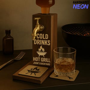Personalized Drinks Liquor Dispenser, Engraving Name Whiskey Dispenser, Backyard BBQ Gift for Dad or Husband