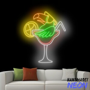 Parrot And Margarita Neon Sign, Parrot Led Sign, Margarita Neon Light, Cocktail Led Light, Cocktail Wall Art Decor, Bar Pub Wall Decor Sign