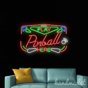 Play Pinball Here Neon Sign, Pinball Led Light, Pinball Neon Light, Arcade Led Sign, Game Room Wall Art Decor, Casino Studio Neon Light