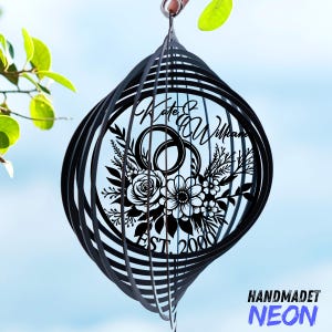 Personalized Wedding Rings Metal Wind Spinner, Custom Name Couple Wind Spinner, Anniversary Gift, Wedding Gift for Mom Dad