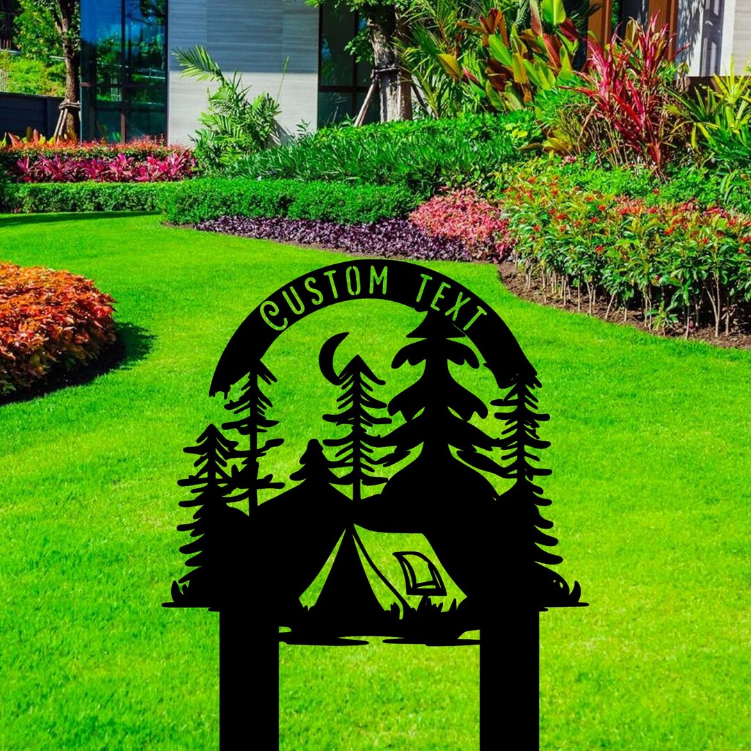 Custom Outdoor Campsite Metal Sign With Stakes Personalized Outdoor Campsite Metal Name With