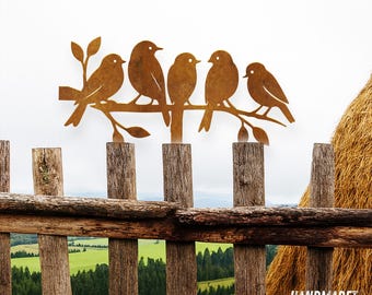 Pieu de clôture de jardin en métal Rusty Birds, piquets d'arbre d'oiseaux d'extérieur modernes, cadeau pour les amoureux des oiseaux, piquet de jardin d'oiseaux rustique, décoration de jardin