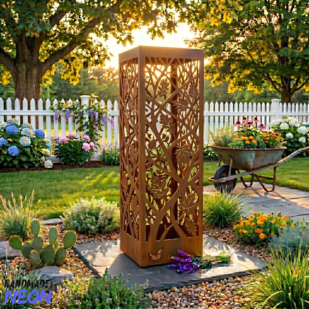 Column Design Tree Decor Personalized Tree Branch Metal Garden Column, Nature Lover Outdoor Yard ...