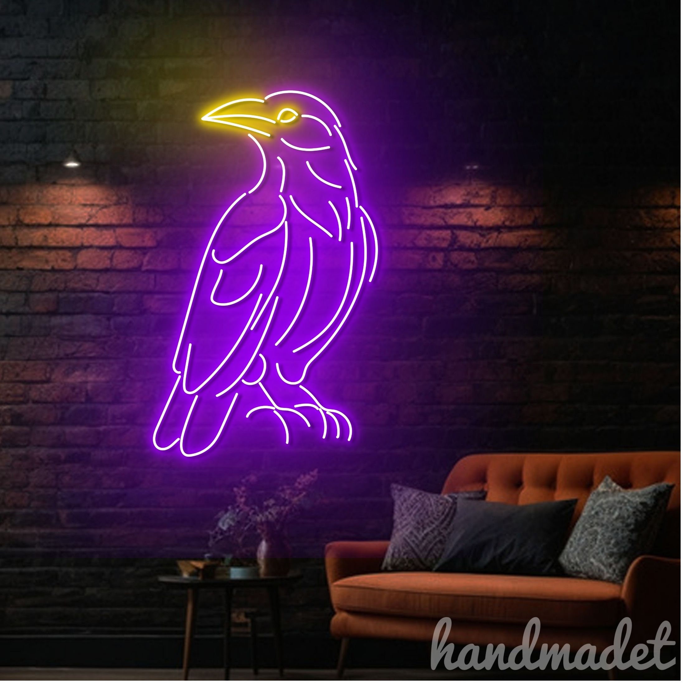 Bird Neon Sign, Raven Moon LED Decor, Gift for Bird Lover
