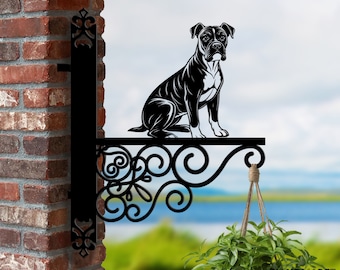 Personalized Boxer Dog Hanging Bracket, Boxer Dog Hanging Basket Bracket, Boxer Dog Hanging Bracket For Garden, Pet Metal Sign Garden Decor