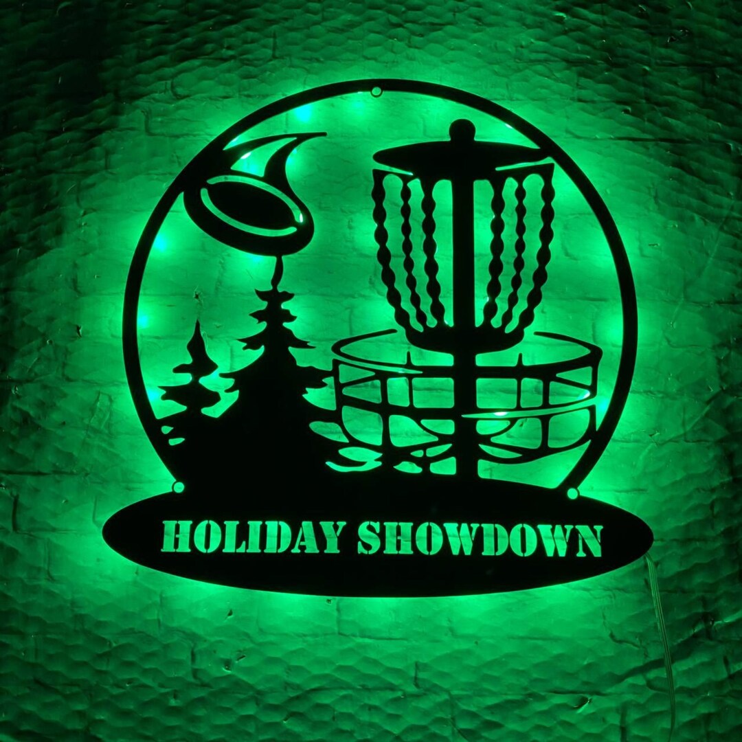Custom Disc Golf Player Name Metal Wall Art LED Light, Disc Golf Metal