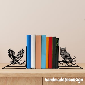 Custom Owl Bird Metal Bookends, Owl Bird Name Bookend, Table Sign, Bookshelf Decor, Book Lover Gift, Metal Desk Decor, Back To School Gift