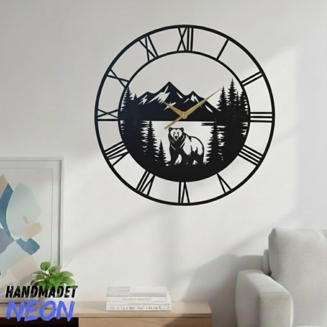 Personalized Bear Metal Wall Clock, Custom Animal Wall Clock Metal Sign ...