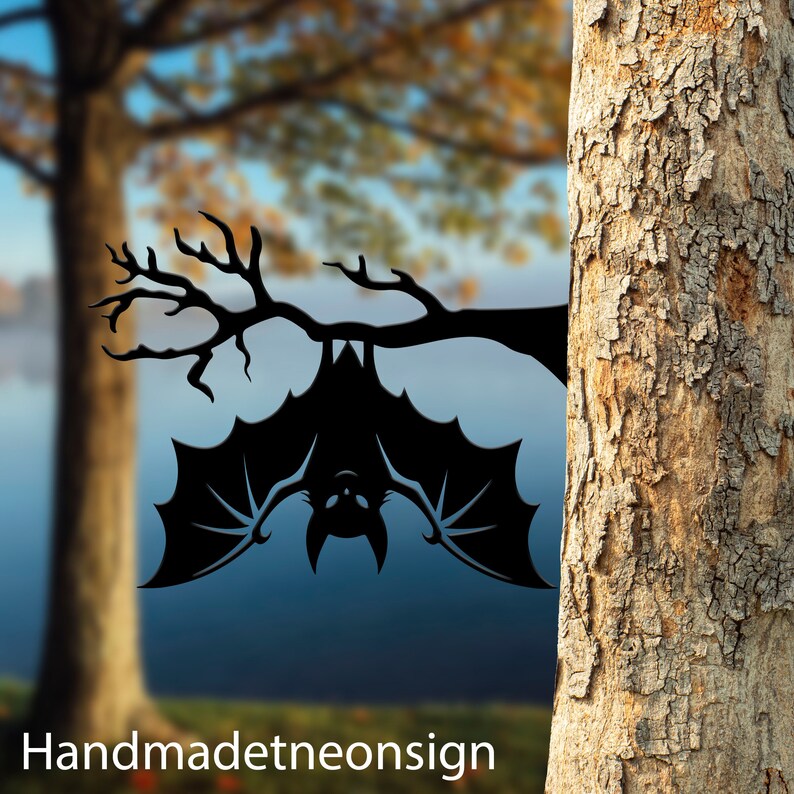 Personalized Bat on Branch Metal Tree Stake, Bat Garden Tree Stake, Bat ...