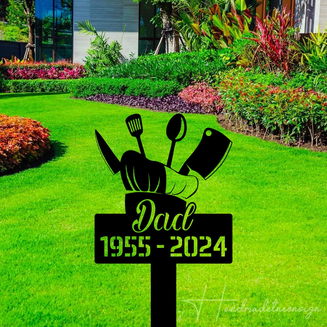 Custom Outdoor Memorial Chef Metal Sign With Stakes Personalized Outdoor Memorial Chef Name