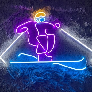 Skiing Led Sign, Ski Neon Sign, Wall Decor, Skier Neon Sign, Custom Neon Sign, Best Gifts, Skiing Led Signs, Skiing Led Lights, Ski Leds