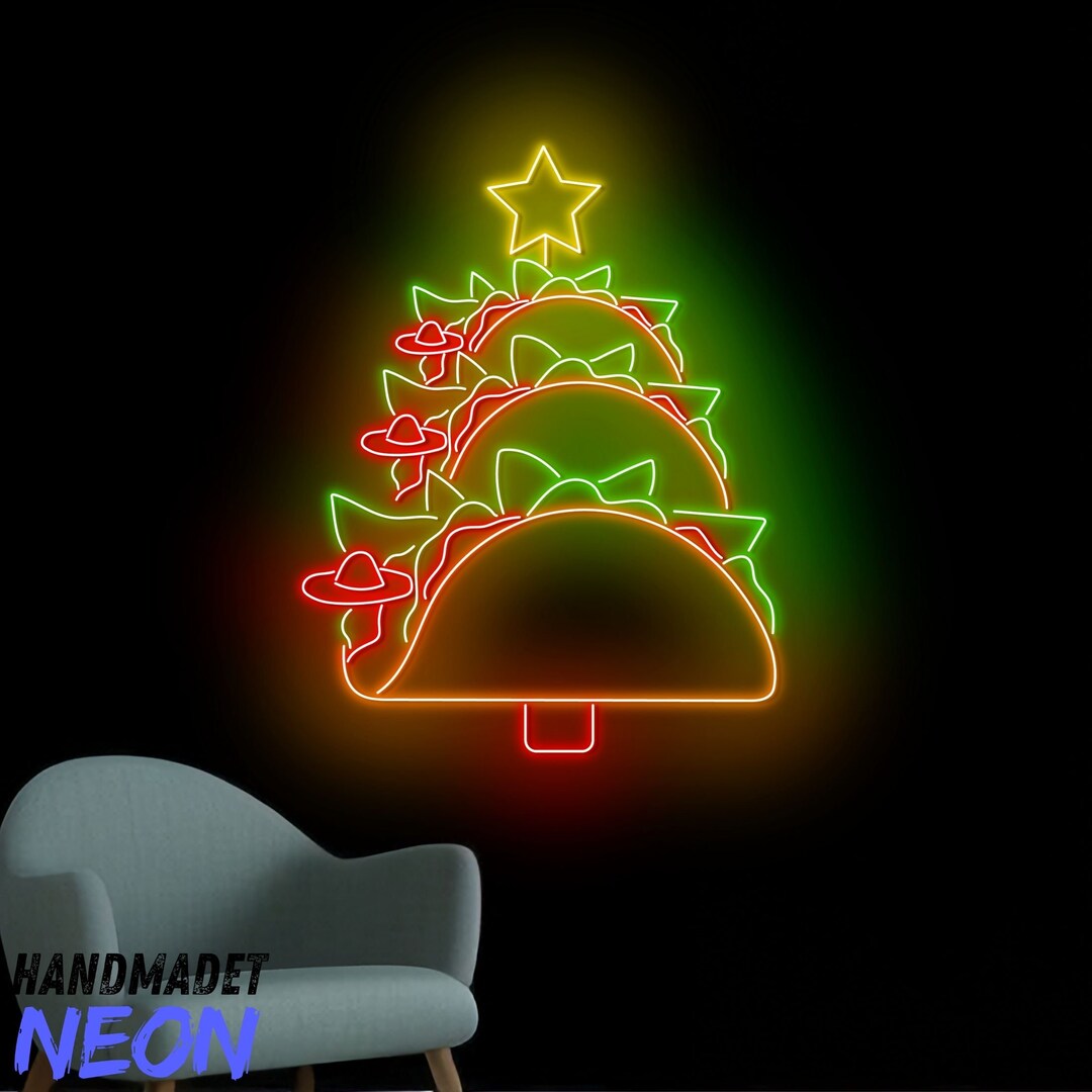 Taco Christmas Tree Neon Sign, Tacos Led Sign, Merry Christmas Neon ...