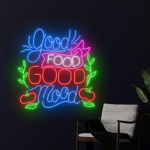 Good Food Good Mood Neon Light, Good Food Good Mood Neon Sign, Quote Led Sign, Restaurant Food Shop Led Light, Custom Text Name Led Sign