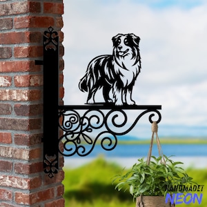 Personalized Australian Shepherd Dog Hanging Bracket, Dog Hanging Basket Bracket, Dog Hanging Bracket For Garden, Metal Sign Garden Decor