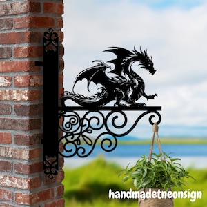 Personalized Dragon Hanging Bracket Dragon Hanging Basket Bracket, Dragon Hanging Bracket For Garden, Dragon Flying Metal Sign Garden Decor