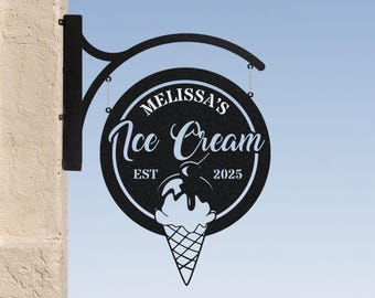 Personalized Ice Cream Hanging Sign, Ice Cream Store Outdoor Hanging Sign, Ice Cream Shop Metal Blade Sign, Food Store Metal Business Sign