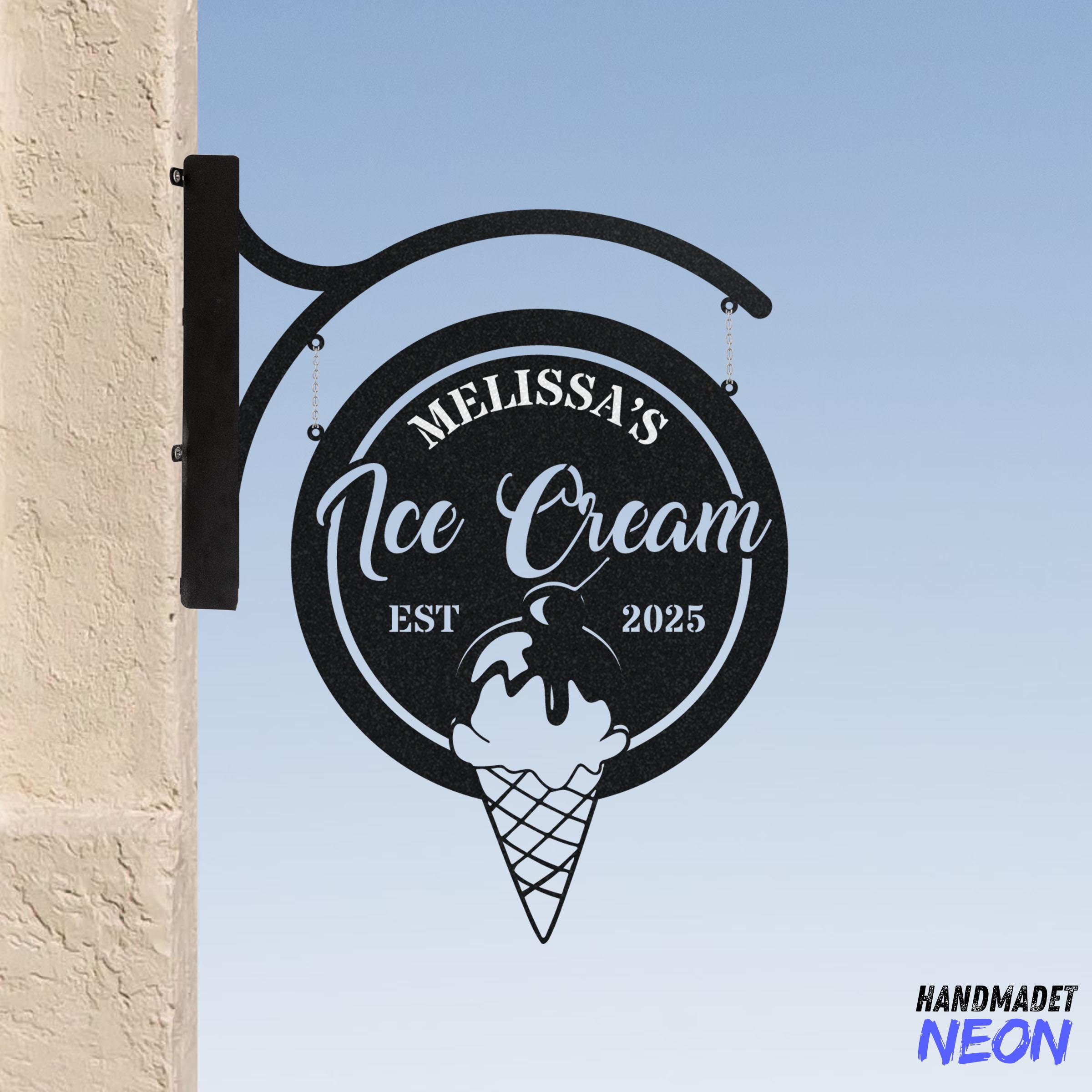 Personalized Ice Cream Hanging Sign, Ice Cream Store Outdoor Hanging Sign, Ice Cream Shop Metal Blade Sign, Food Store Metal Business Sign