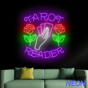 Tarot-Karte Leuchtreklame, Tarot-Leser-LED-Schild, Tarot-Neonlicht, Wahrsagerin-LED-Licht, psychische Wandkunst, Hauswanddekor