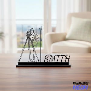 Land Surveyor Metal Table Decor: Surveying Desk Ornament, Custom Surveyor Sign