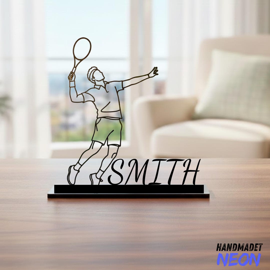 Tennis Table Decor: Tennis Player Metal Art, Racket Sport Desk Sign ...