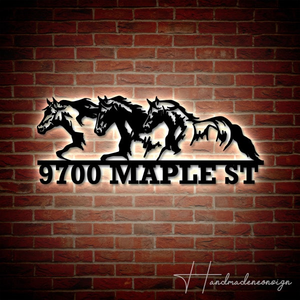 Personalized Horses Home Number Metal Sign  | Custom Horses Address Metal Sign | Outdoor House Number | Wildlife Address Sign Decor
