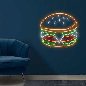 Burger Led Sign, Hamburger Neon Sign, Wall Decor, Burger Art Sign, Home Decor, Best Gifts, Hamburger Led Signs