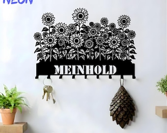 Sonnenblume Metall Schlüsselhalter: Benutzerdefinierte Blumenwandgarderobe, Gartenliebhaber Dekor