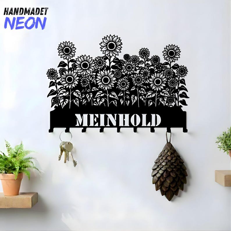 Key Racks Flowetr Sunflower Metal Key Holder: Custom Floral Wall Coat Rack, Garden Lover ...