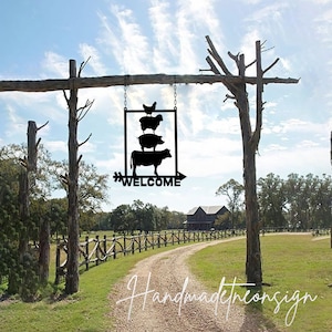 Outdoor Welcome to My Farm Metal Sign Hanging -Outdoor Farm Animals Name Sign Outdoor Hanging - Outdoor Farm Metal Sign (included the chain)