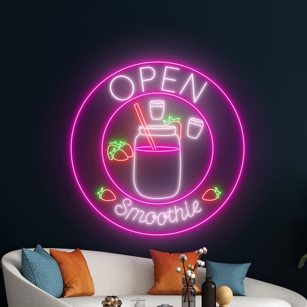Open Smoothie Neon Sign, Smoothie LED Light, Smoothie Fruit Neon Light, Open Led Sign, Cafe Room Wall Decor, Club Neon Light, Drink Led Sign
