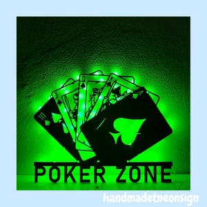 Personalisierte Pokerkarten Metallschild, Poker Kasino Metalllicht, Kasino LED-Licht, Pokerkarte Kasino Wandkunst, Pokerkarte Hauswanddekor