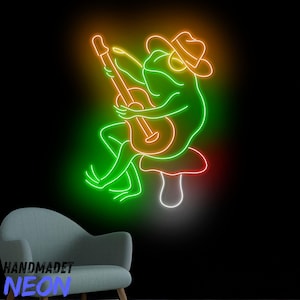 Cowboy Frog Playing Guitar Neon Sign, Frog Mushroom Led Sign, Frog Neon Light, Western Cowboy Light, Animal Room Wall Art, Home Wall Decor