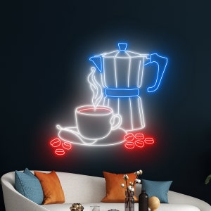Moka Pot Neon Sign, Coffee Cup Neon Light, Coffee LED Light, Cafe Led Sign, Tea Club Wall Art Room Decor, Drink Shop Store Neon Light Decor