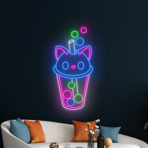Bubble Tea Logo Neon Sign, Boba Tea Neon Light, Milk Tea Led Sign, Tea Drink Led Light, Room Wall Decor, Open Neon Light, Coffee Led Sign
