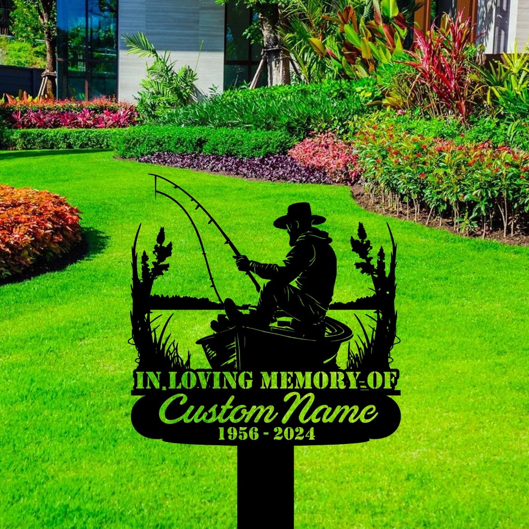 Custom Outdoor Fisher Metal Sign With Stakes Personalized Outdoor Fisher Metal Name Sign With