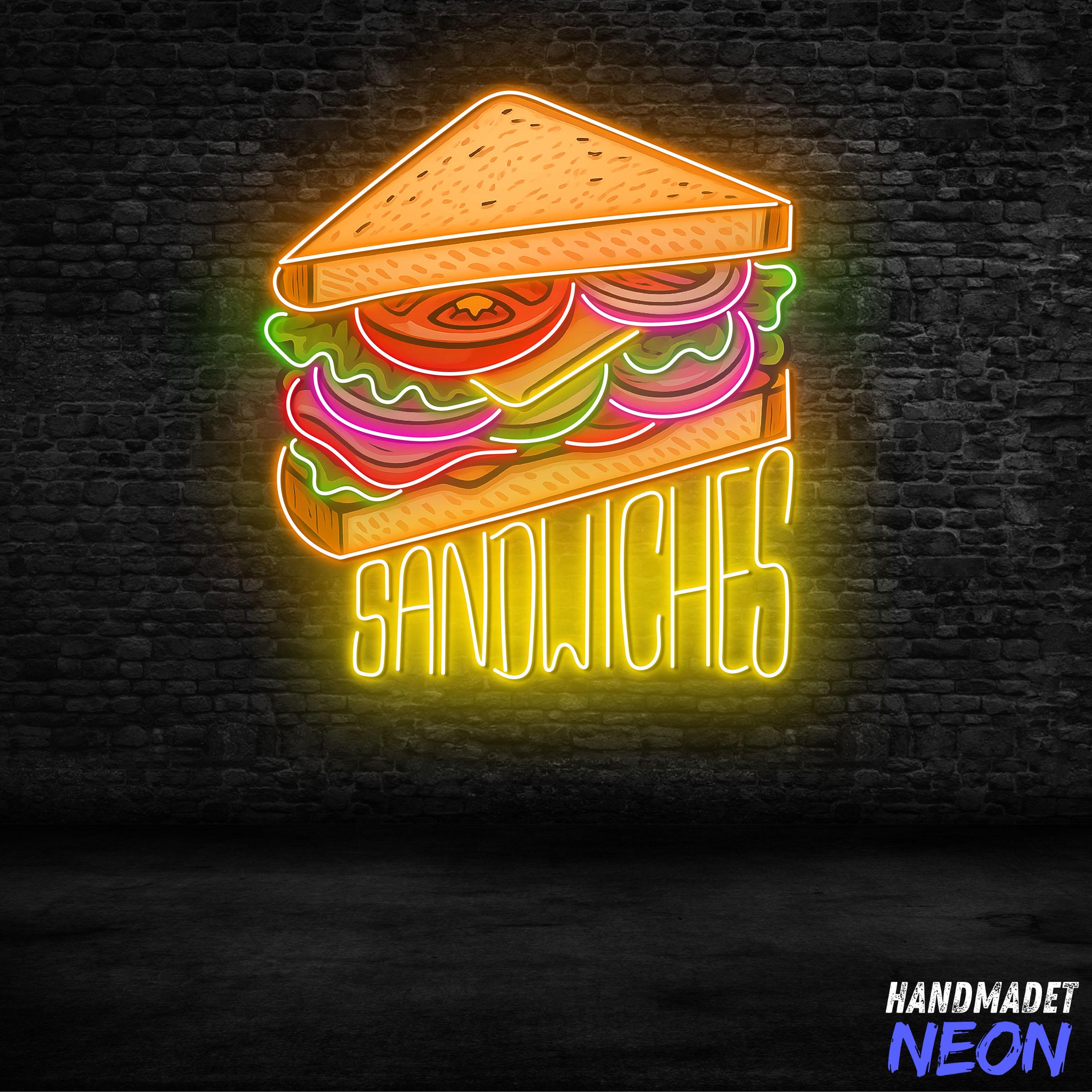 Sandwich Neon Sign, Handmade LED Wall Light for Deli Shop or