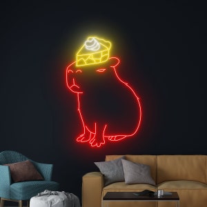 Capybara Pie Cake Neon Sign, Capybara Led Sign, Capybara Pie Cake Led Light, Pie Cake Bakery Neon Light, Food Store Room Wall Decor