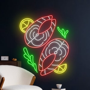Salmon Sashimi Sushi Neon Sign, Sushi Neon Light, Sushi LED Light, Japanese Food LED Sign, Best Gifts, Sushi Signs, Restaurant Signs