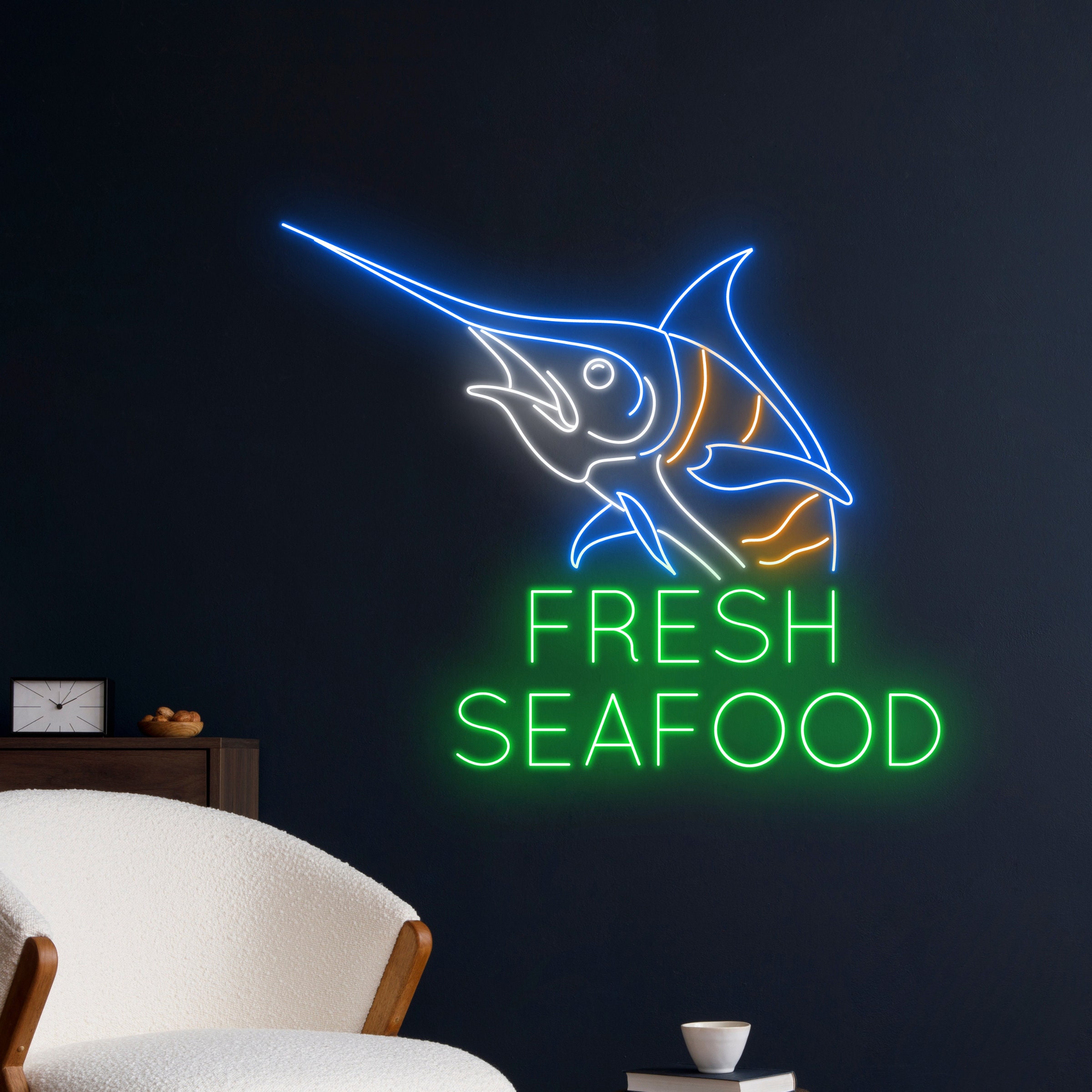 Fresh Seafood Atlantic Blue Marlin Fish Neon Sign, Marlin Fish Led Sign ...