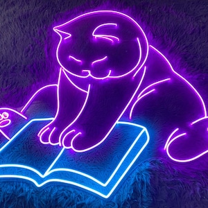 Cat reading book Led Sign, Cat Neon Sign, Wall Decor, Cat read book Neon Sign, Custom Neon Sign, Shop Led Sign