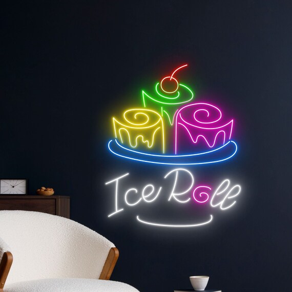 Ice Roll Ice Cream Neon Sign, Ice Cream Ice Roll Led Sign, Iceroll