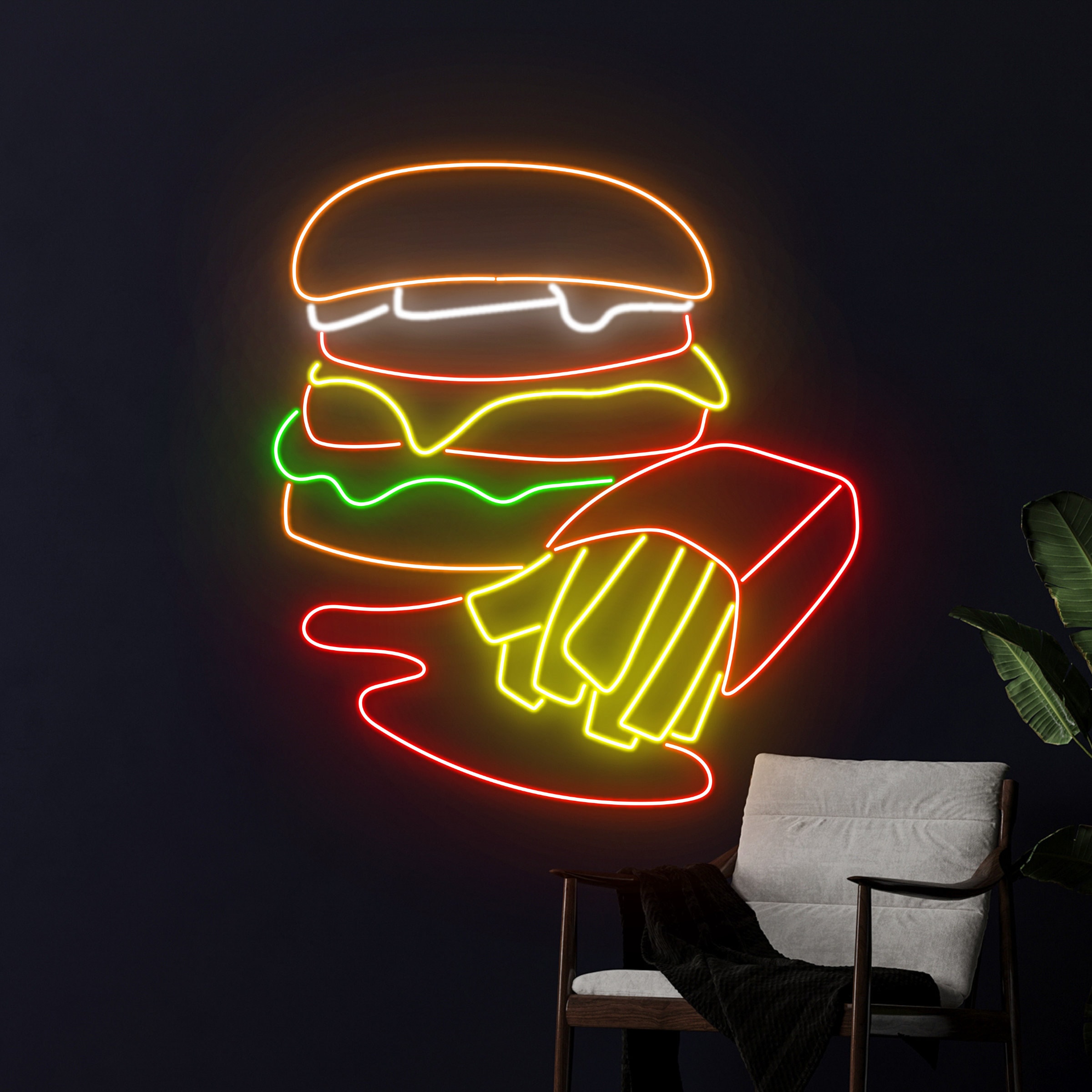 Couple Burger and Fries Led Neon Sign, Burger Led Sign, Wall Decor ...