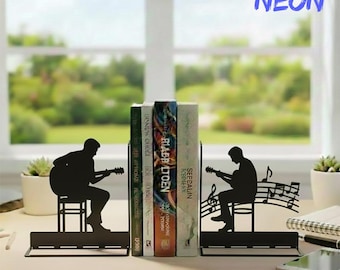 Sujetalibros de metal con nombre personalizado para guitarrista, regalo para él o para guitarrista, decoración para estudio de música.