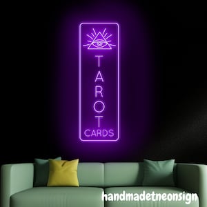 Neonreclame tarotkaarten, led-bord tarotkaart, neonlicht tarot open logo, paranormaal ledlicht, kunst aan de muur paranormale lezer, wanddecoratie tarot thuis