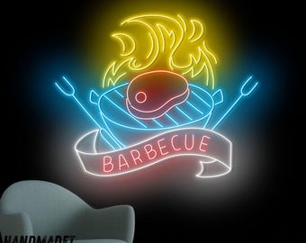 日本の焼肉店のネオンサイン。日本のBBQレストランの照明付き。グルメ